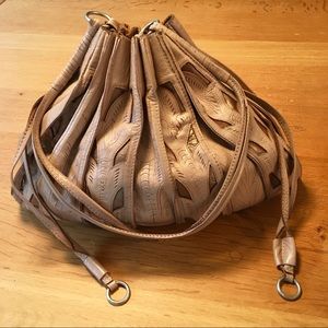 Anthropologie Laser Cut Pink & Gold Bucket Bag
